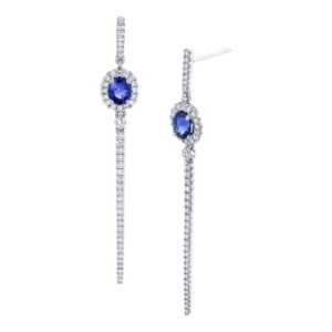 Round Blue Sapphire Dangle Earrings
