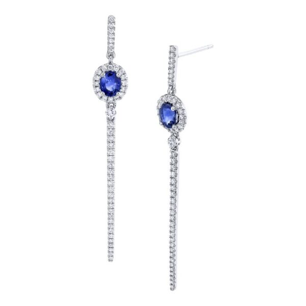 Round Blue Sapphire Dangle Earrings