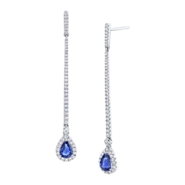 Round Blue Sapphire Dangle Earrings
