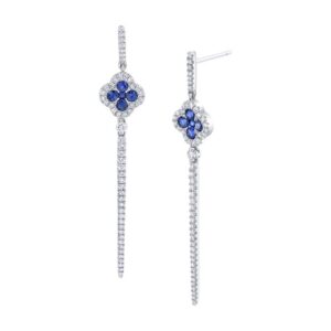 Round Blue Sapphire Dangle Earrings