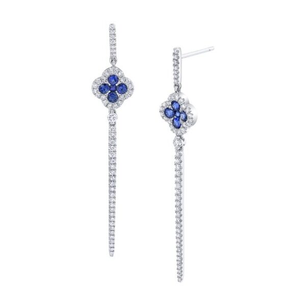 Round Blue Sapphire Dangle Earrings