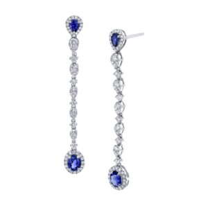 Round Blue Sapphire Dangle Earrings