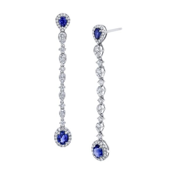 Round Blue Sapphire Dangle Earrings