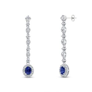Drop Oval Shaped Blue Sapphire Dangle Earrings