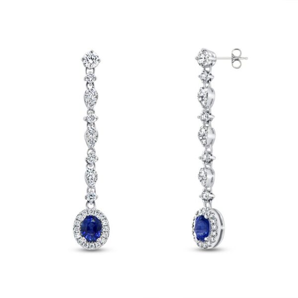 Drop Oval Shaped Blue Sapphire Dangle Earrings