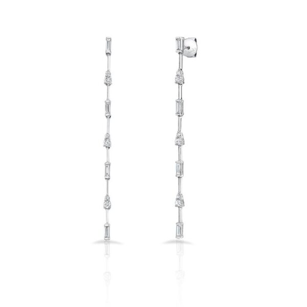 Threader-Inspired Dangle Earrings with Baguette and Round Diamonds