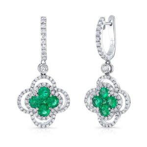 Floral Round Emerald Dangle Earrings