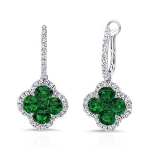 Floral Oval Shaped Emerald Dangle Earrings