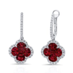 Floral Oval Shaped Ruby Dangle Earrings