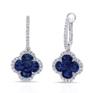 Floral Oval Shaped Blue Sapphire Dangle Earrings