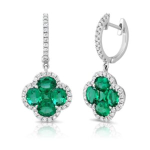 Floral Oval Shaped Emerald Dangle Earrings