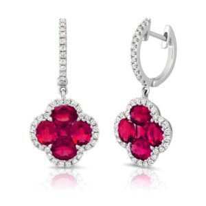Floral Oval Shaped Ruby Dangle Earrings