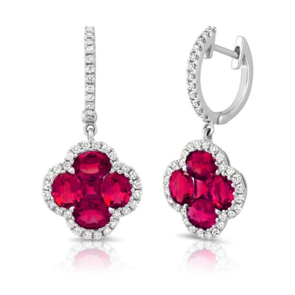 Floral Oval Shaped Ruby Dangle Earrings