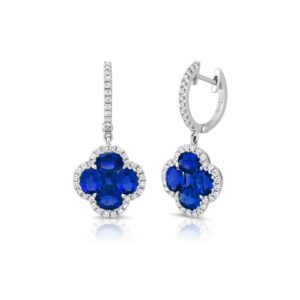 Floral Oval Shaped Blue Sapphire Dangle Earrings