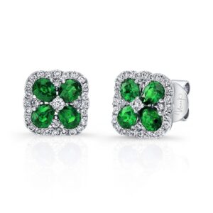 Floral Round Emerald Stud Earrings