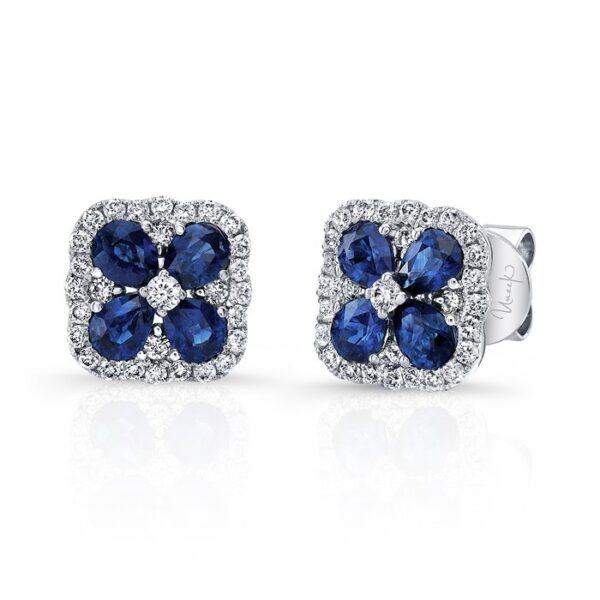 Floral Round Blue Sapphire Stud Earrings