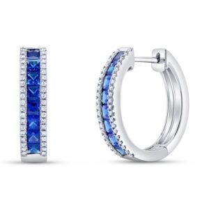 Round Blue Sapphire Huggie Earrings