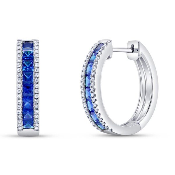 Round Blue Sapphire Huggie Earrings