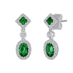 Halo Oval Shaped Emerald Dangle Earrings