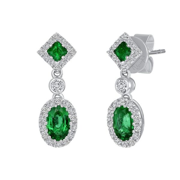 Halo Oval Shaped Emerald Dangle Earrings