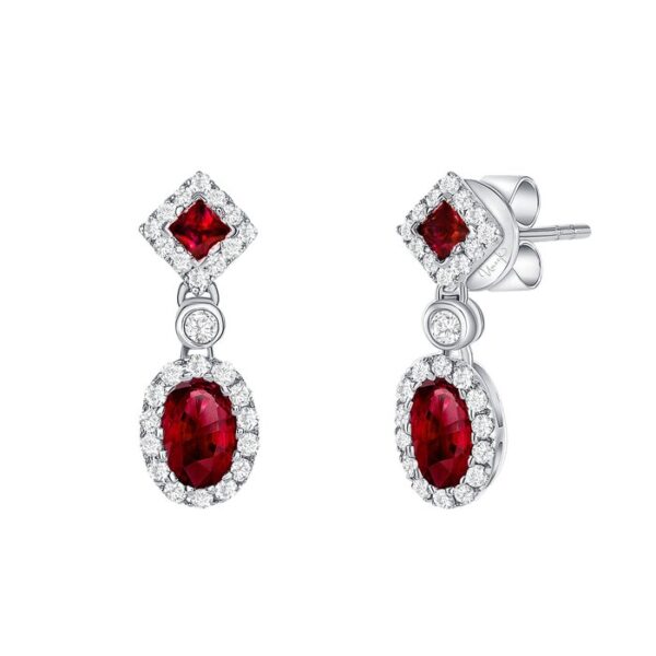 Halo Oval Shaped Ruby Dangle Earrings