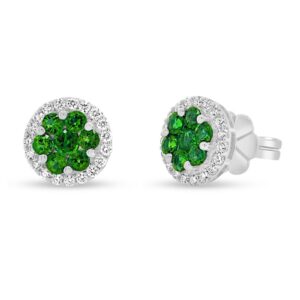Halo Round Emerald Stud Earrings