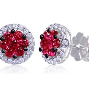Halo Round Ruby Stud Earrings