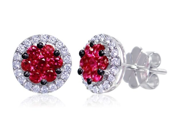 Halo Round Ruby Stud Earrings