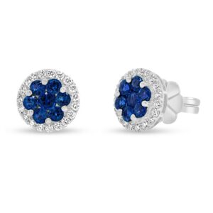 Halo Round Blue Sapphire Stud Earrings