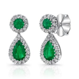 Halo Pear Shaped Emerald Dangle Earrings
