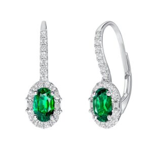 Halo Oval Shaped Emerald Drop Earrings