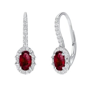 Halo Oval Shaped Ruby Drop Earrings