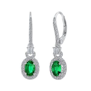 Halo Oval Shaped Emerald Dangle Earrings