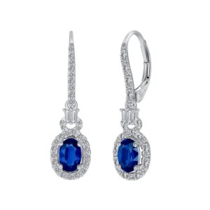 Halo Round Blue Sapphire Dangle Earrings