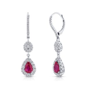 Halo Round Ruby Dangle Earrings