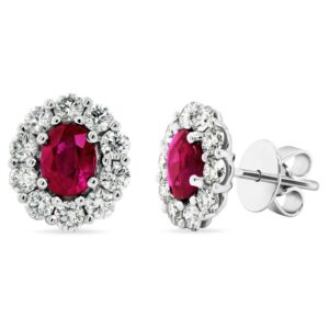 Halo Round Ruby Stud Earrings