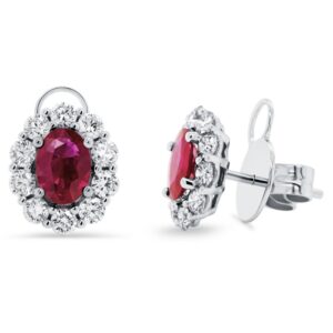 Halo Oval Shaped Ruby Stud Earrings