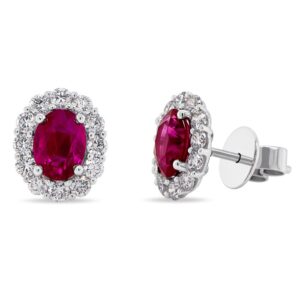 Halo Oval Shaped Ruby Stud Earrings