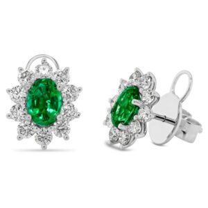 Halo Oval Shaped Emerald Stud Earrings