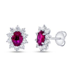 Halo Oval Shaped Ruby Stud Earrings