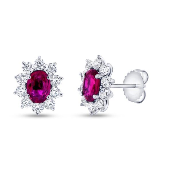Halo Oval Shaped Ruby Stud Earrings