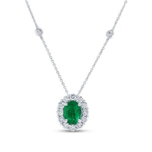 Halo Oval Shaped Emerald Drop Pendant