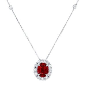 Halo Oval Shaped Ruby Drop Pendant