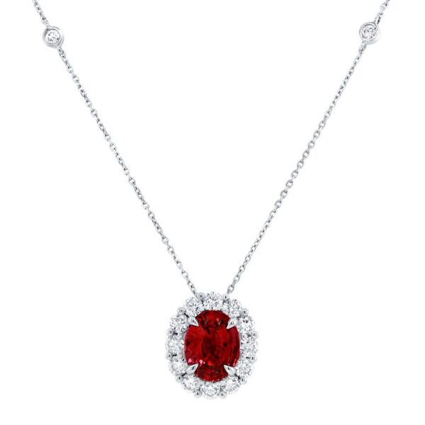 Halo Oval Shaped Ruby Drop Pendant