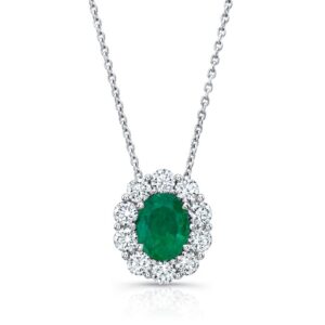 Halo Oval Shaped Emerald Drop Pendant