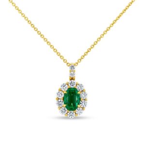 Halo Oval Shaped Emerald Drop Pendant