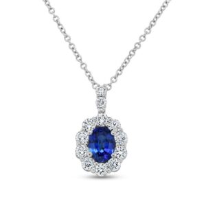 Halo Oval Shaped Blue Sapphire Drop Pendant