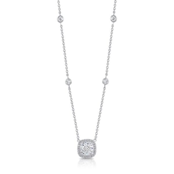Halo Cushion Cut Diamond Drop Pendant