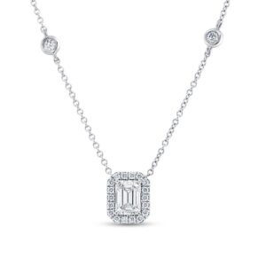 Halo Emerald Cut Diamond Brooch Pendant