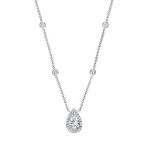 Halo Pear Shaped Diamond Drop Necklace